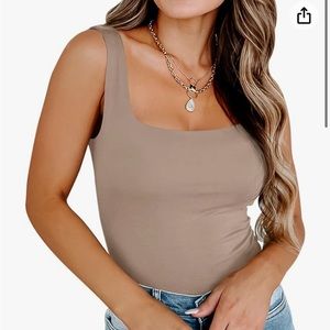 New Amazon square neck stretchy tank top in khaki - size XL